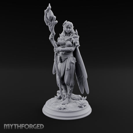Staff Raising Fairy Sorceress Miniature for Dungeons and Dragons, Pathfinder or other TTRPGs