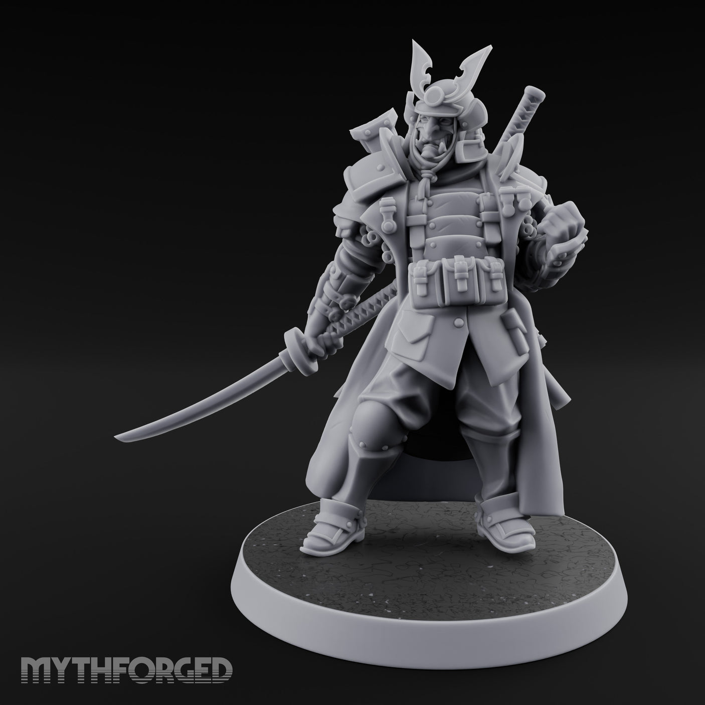Katana Drawn Advancing Shogunate Lieutenant Miniature for Dungeons and Dragons, Pathfinder or other TTRPGs