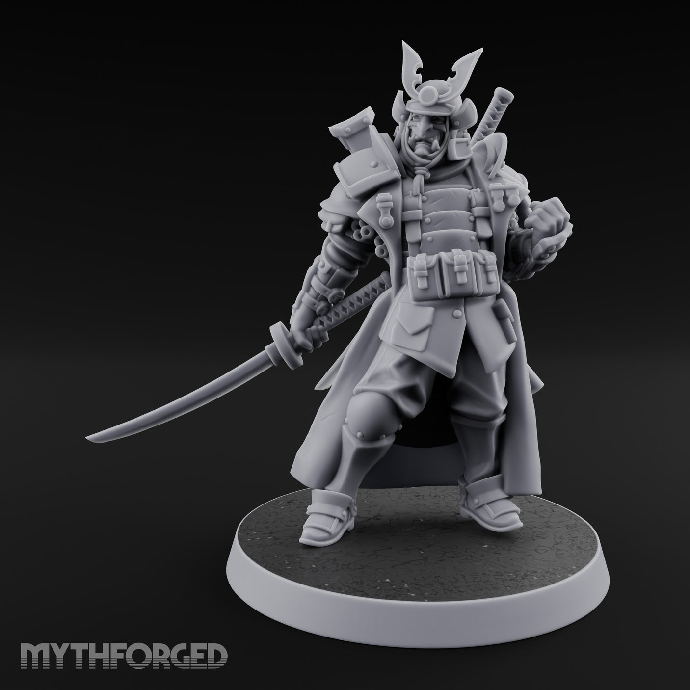Katana Drawn Advancing Shogunate Lieutenant Miniature for Dungeons and Dragons, Pathfinder or other TTRPGs