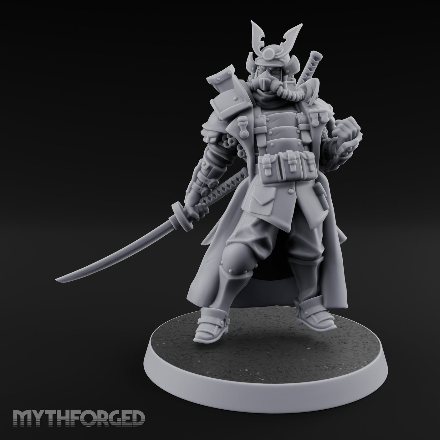 Katana Drawn Advancing Shogunate Lieutenant Miniature for Dungeons and Dragons, Pathfinder or other TTRPGs