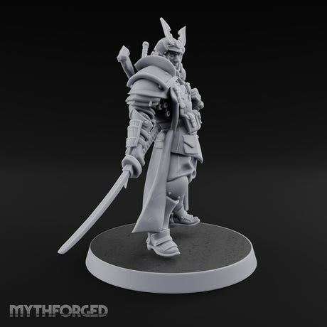 Katana Drawn Advancing Shogunate Lieutenant Miniature for Dungeons and Dragons, Pathfinder or other TTRPGs
