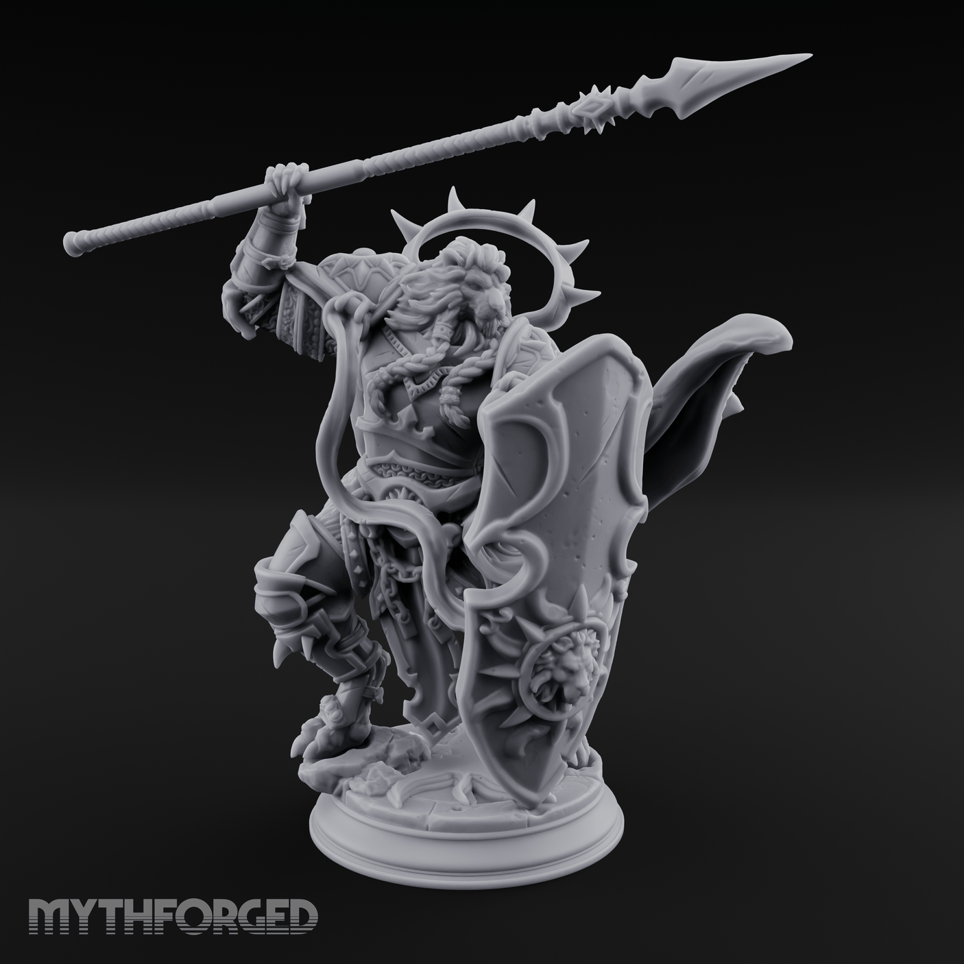 Spear Hoisted High Leonin Warrior Miniature for Dungeons and Dragons, Pathfinder or other TTRPGs