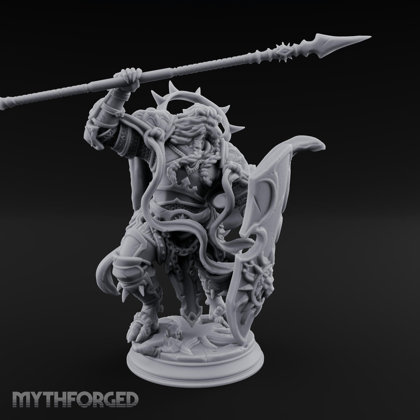 Spear Hoisted High Leonin Warrior Miniature for Dungeons and Dragons, Pathfinder or other TTRPGs