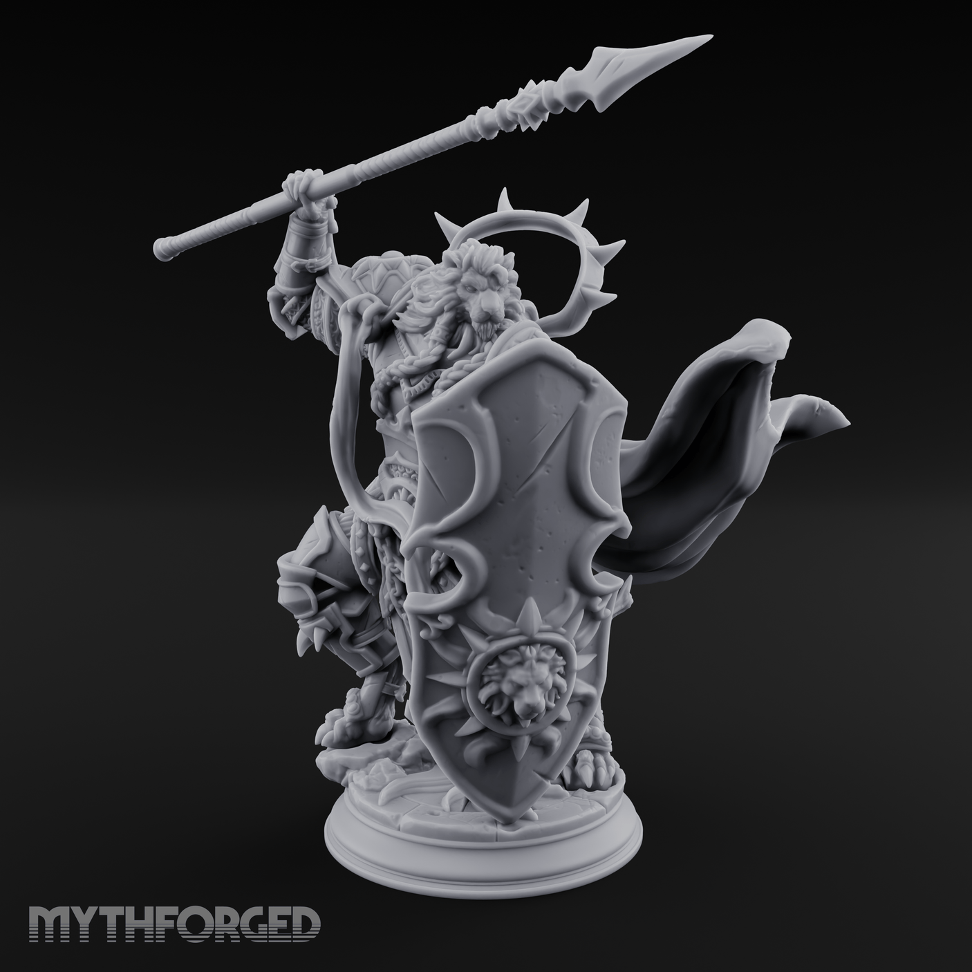 Spear Hoisted High Leonin Warrior Miniature for Dungeons and Dragons, Pathfinder or other TTRPGs