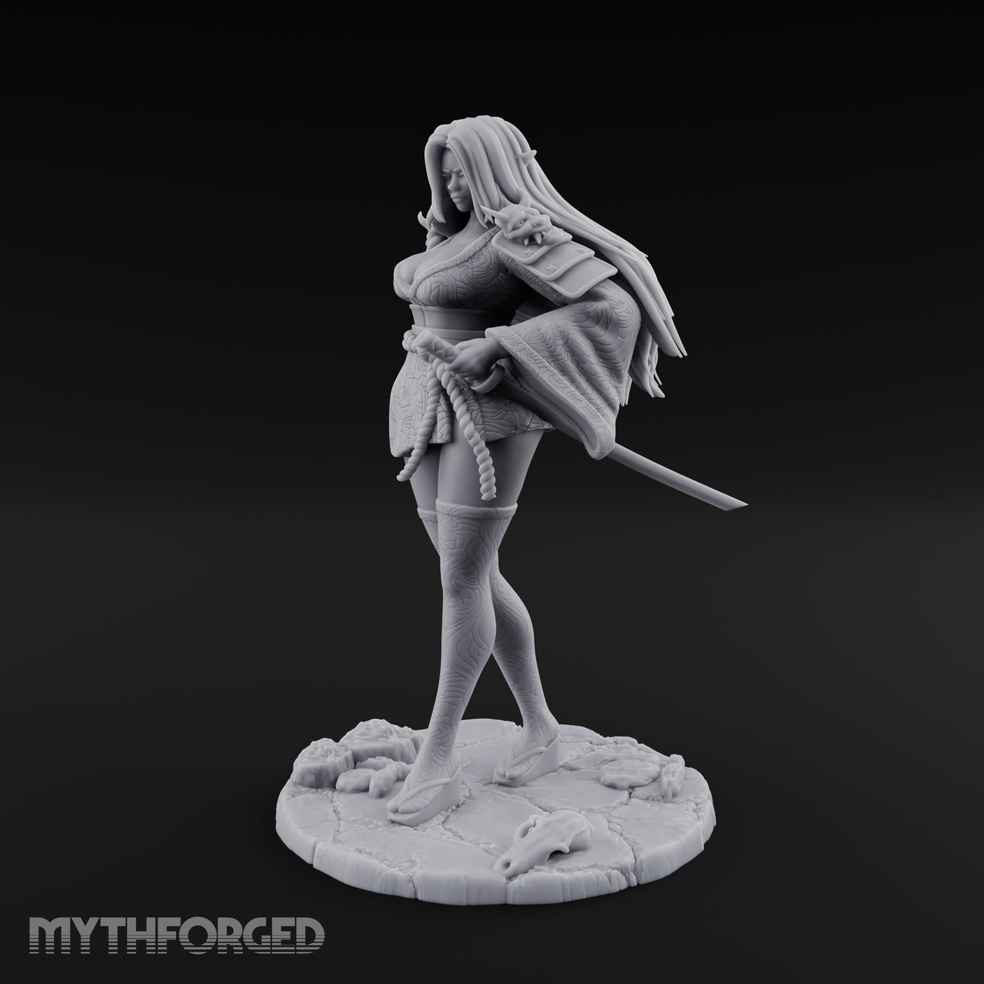 Kimono Flowing Swords Sheathed Human Samurai Miniature for Dungeons and Dragons, Pathfinder or other TTRPGs