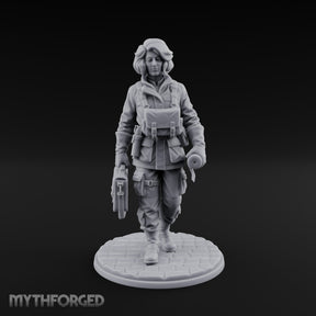 Kit Bag Lugging Pistol Swinging Human Resistance Fighter Miniature for Dungeons and Dragons, Pathfinder or other TTRPGs