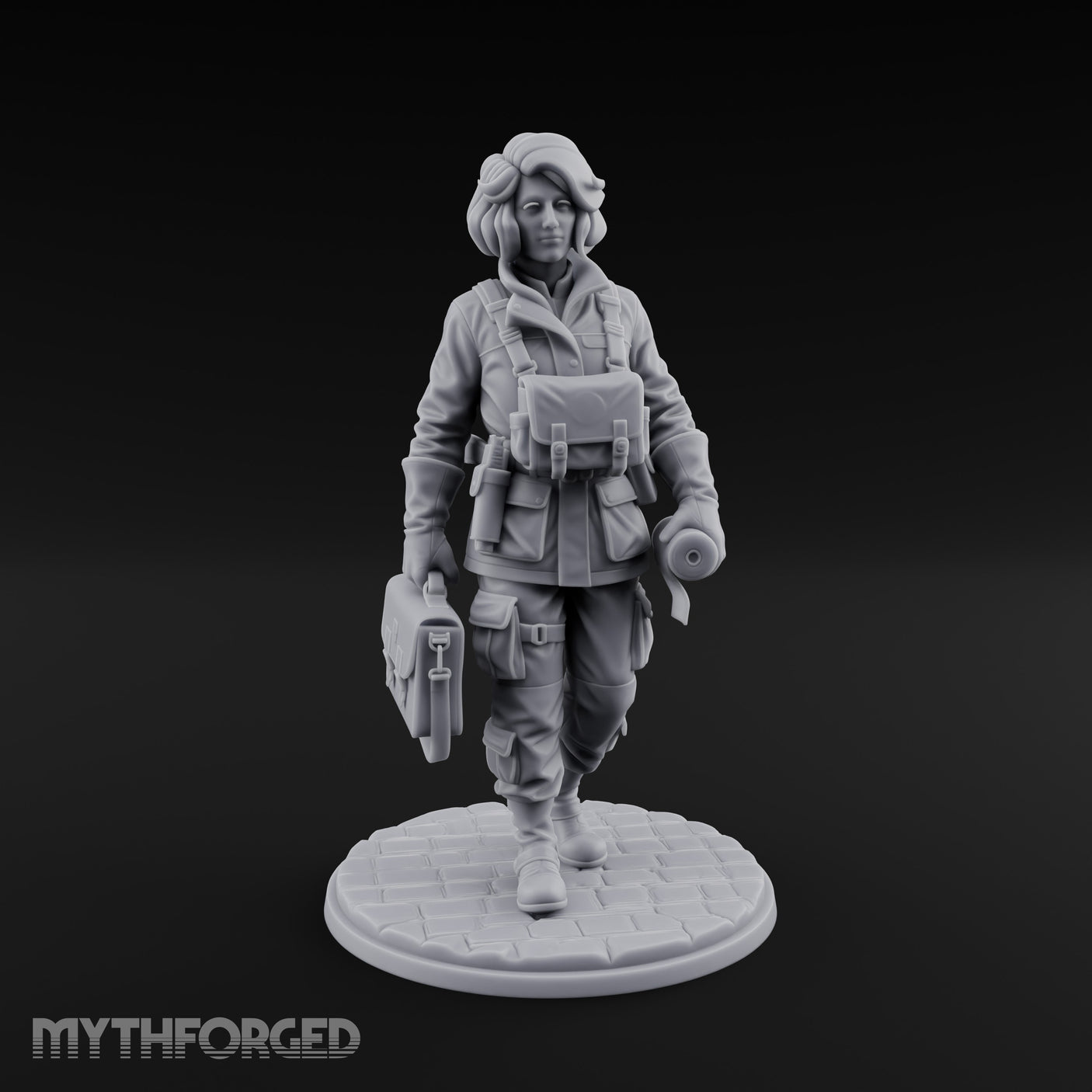 Kit Bag Lugging Pistol Swinging Human Resistance Fighter Miniature for Dungeons and Dragons, Pathfinder or other TTRPGs