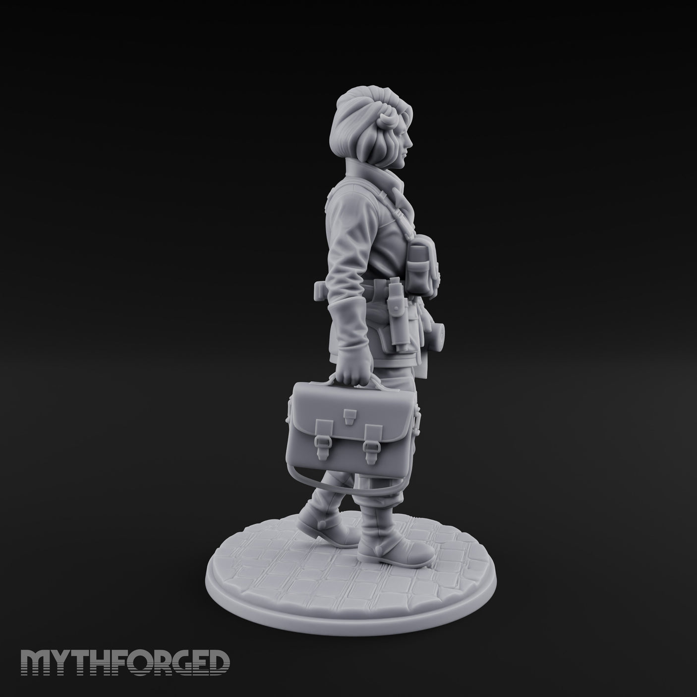 Kit Bag Lugging Pistol Swinging Human Resistance Fighter Miniature for Dungeons and Dragons, Pathfinder or other TTRPGs