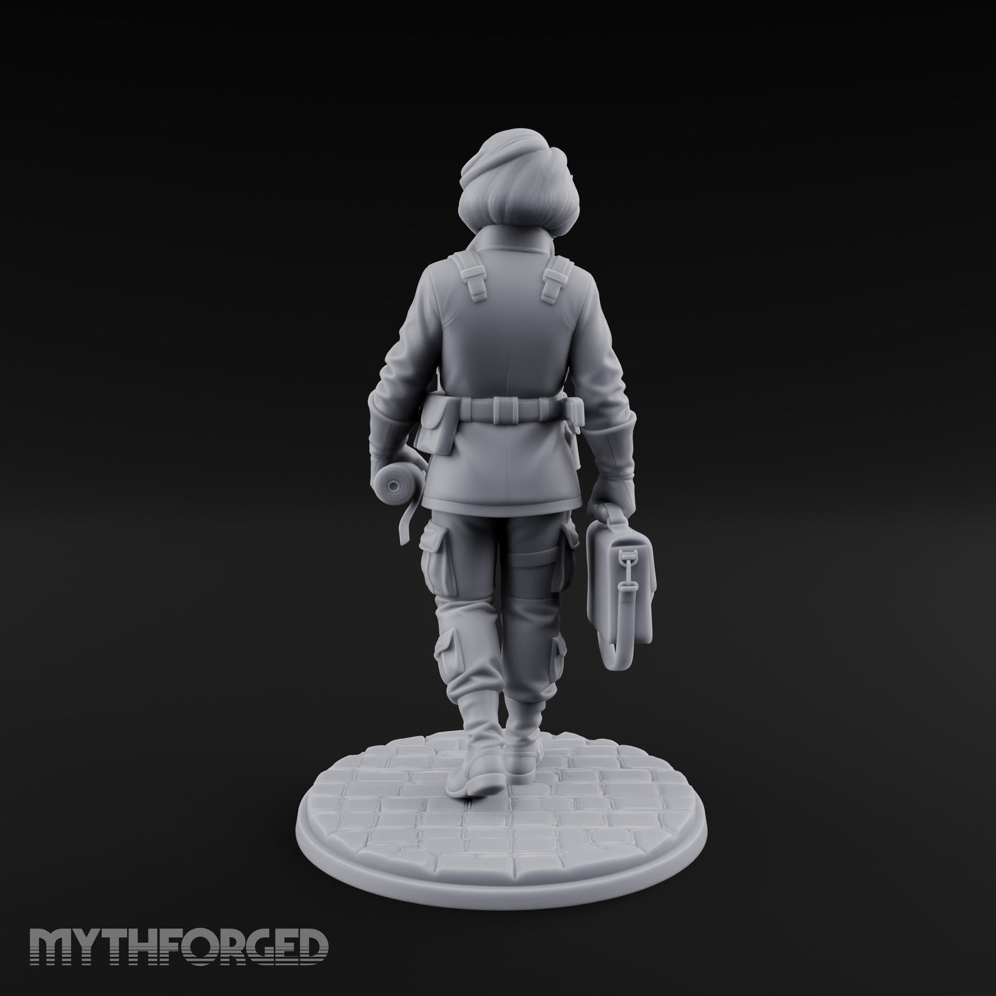 Kit Bag Lugging Pistol Swinging Human Resistance Fighter Miniature for Dungeons and Dragons, Pathfinder or other TTRPGs
