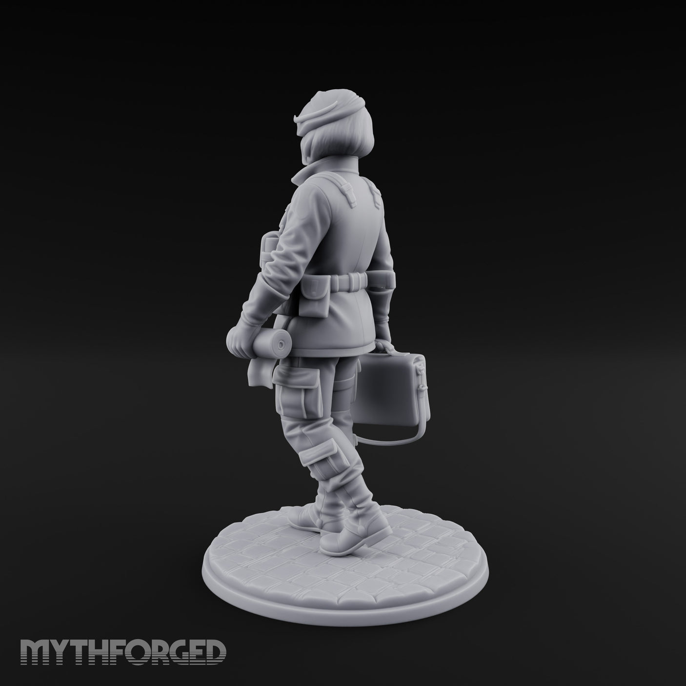 Kit Bag Lugging Pistol Swinging Human Resistance Fighter Miniature for Dungeons and Dragons, Pathfinder or other TTRPGs