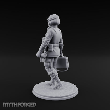Kit Bag Lugging Pistol Swinging Human Resistance Fighter Miniature for Dungeons and Dragons, Pathfinder or other TTRPGs