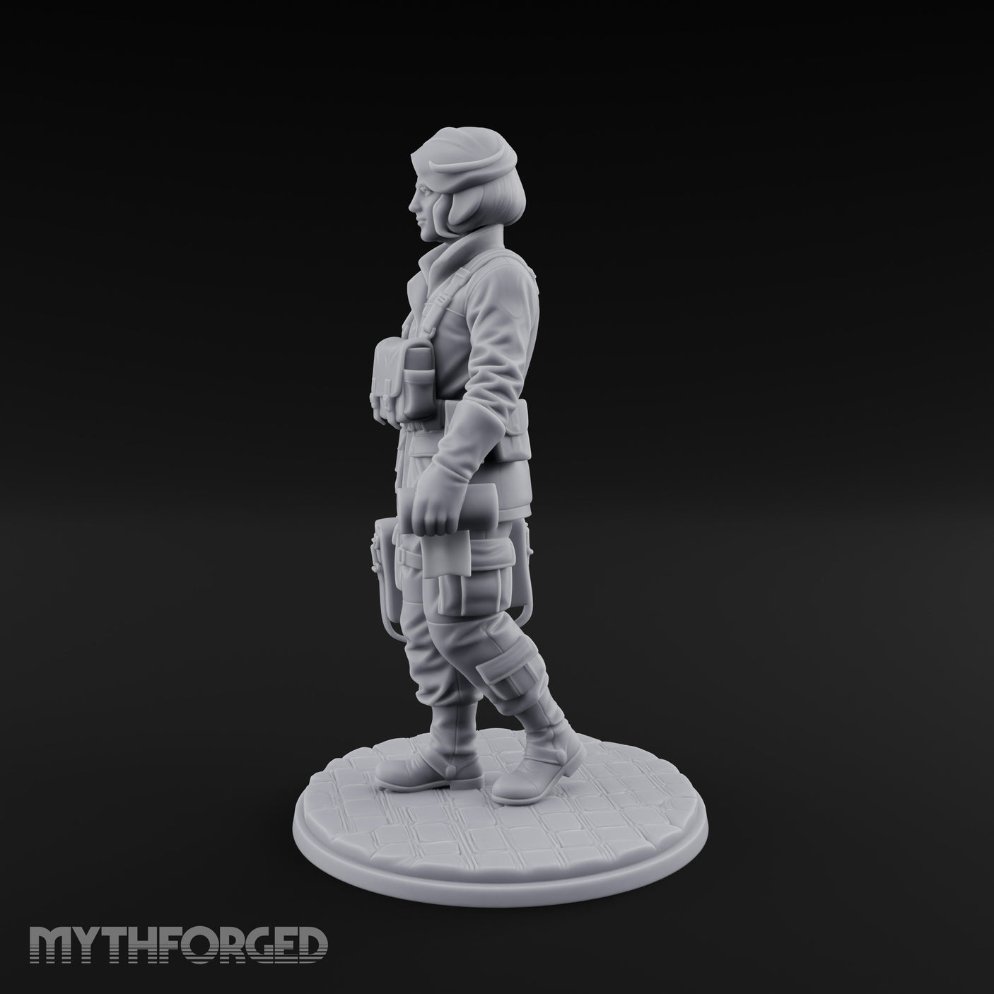 Kit Bag Lugging Pistol Swinging Human Resistance Fighter Miniature for Dungeons and Dragons, Pathfinder or other TTRPGs