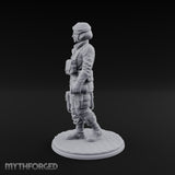 Kit Bag Lugging Pistol Swinging Human Resistance Fighter Miniature for Dungeons and Dragons, Pathfinder or other TTRPGs