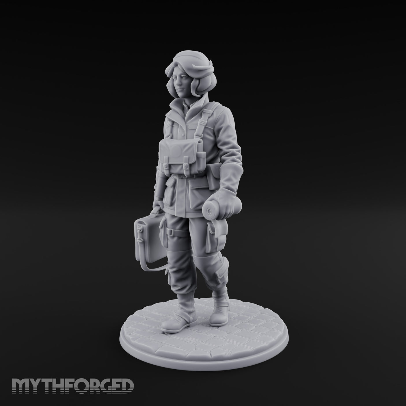 Kit Bag Lugging Pistol Swinging Human Resistance Fighter Miniature for Dungeons and Dragons, Pathfinder or other TTRPGs