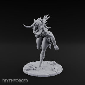 Knee Raised Charging Tiefling Warrior Miniature for Dungeons and Dragons, Pathfinder or other TTRPGs