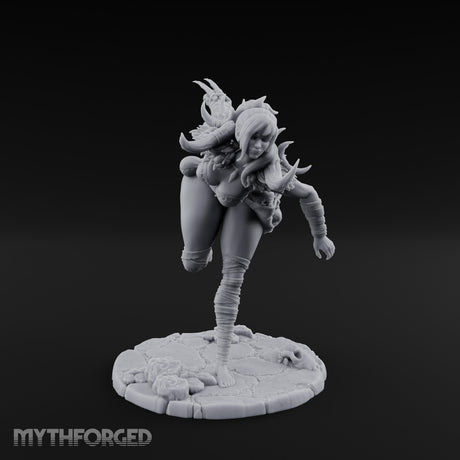 Knee Raised Charging Tiefling Warrior Miniature for Dungeons and Dragons, Pathfinder or other TTRPGs