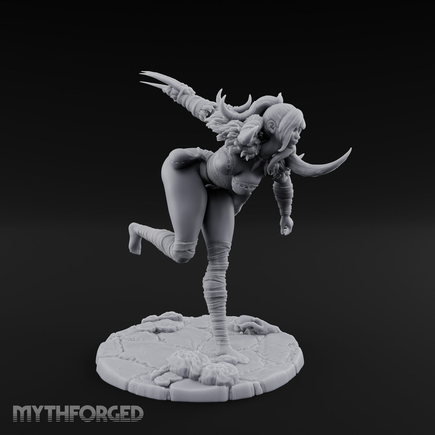 Knee Raised Charging Tiefling Warrior Miniature for Dungeons and Dragons, Pathfinder or other TTRPGs