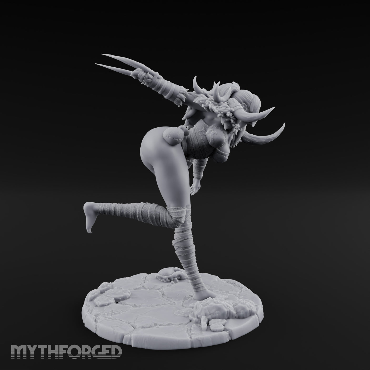 Knee Raised Charging Tiefling Warrior Miniature for Dungeons and Dragons, Pathfinder or other TTRPGs