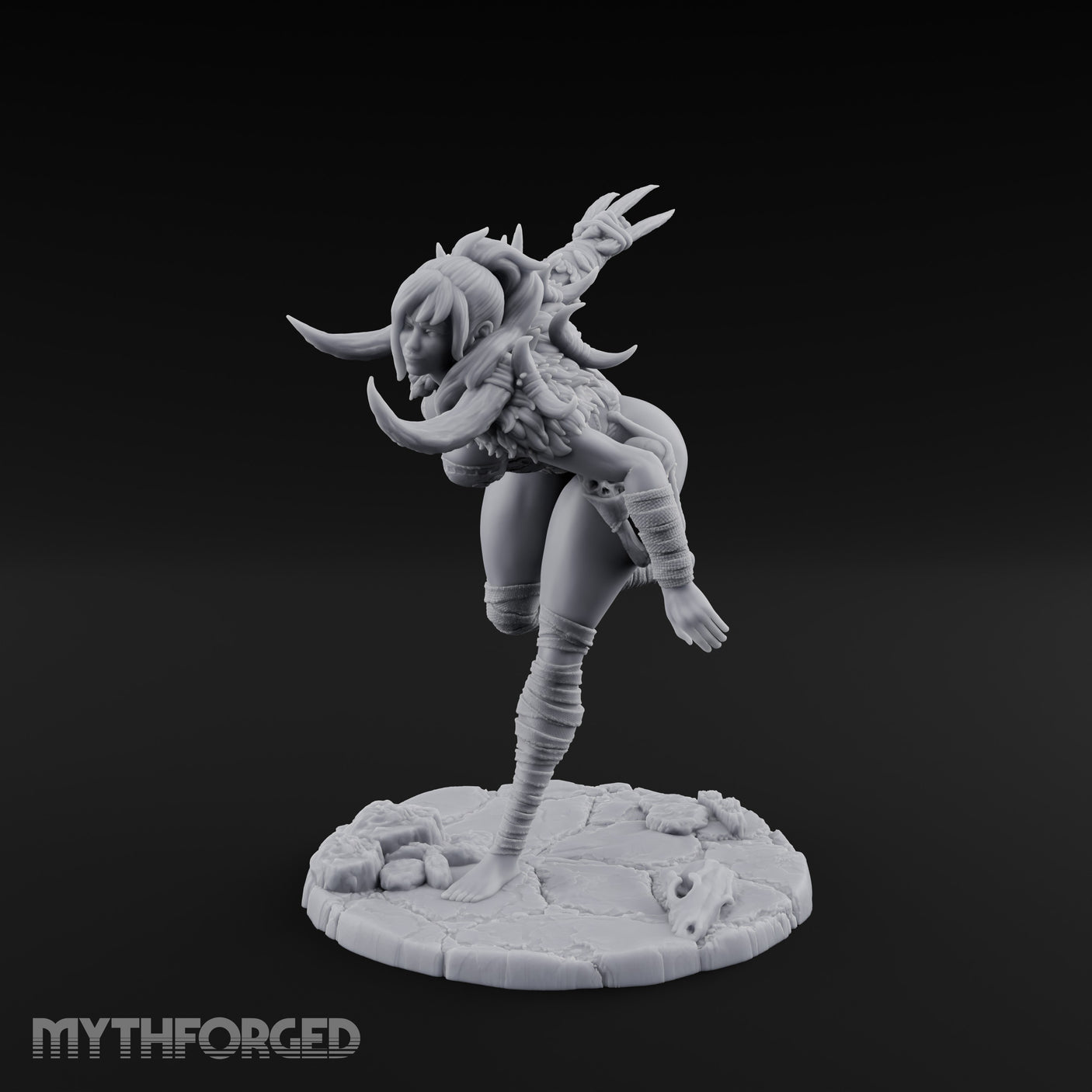 Knee Raised Charging Tiefling Warrior Miniature for Dungeons and Dragons, Pathfinder or other TTRPGs