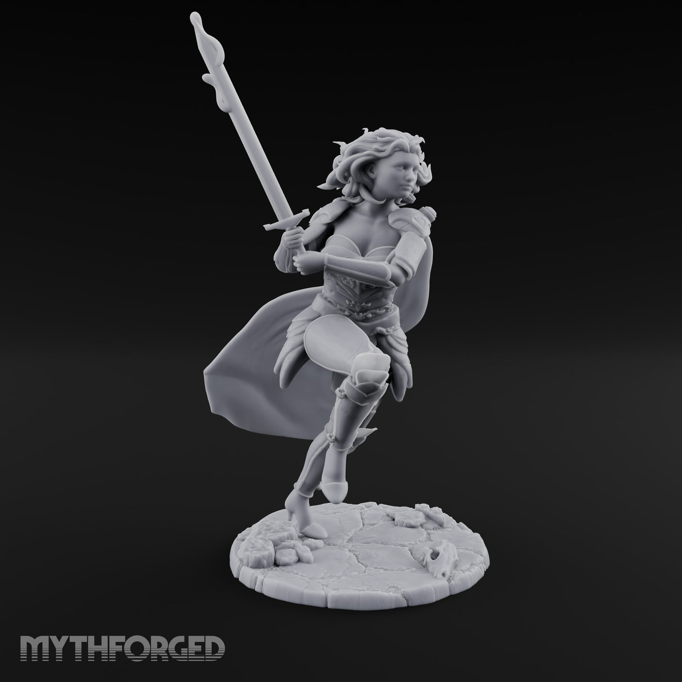 Knee Rising Sword Aloft Human Warrior Miniature for Dungeons and Dragons, Pathfinder or other TTRPGs