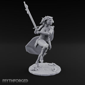 Knee Rising Sword Aloft Human Warrior Miniature for Dungeons and Dragons, Pathfinder or other TTRPGs