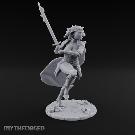 Knee Rising Sword Aloft Human Warrior Miniature for Dungeons and Dragons, Pathfinder or other TTRPGs