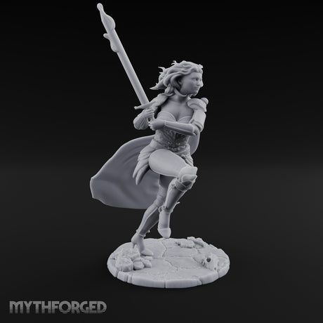 Knee Rising Sword Aloft Human Warrior Miniature for Dungeons and Dragons, Pathfinder or other TTRPGs