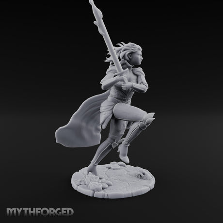 Knee Rising Sword Aloft Human Warrior Miniature for Dungeons and Dragons, Pathfinder or other TTRPGs
