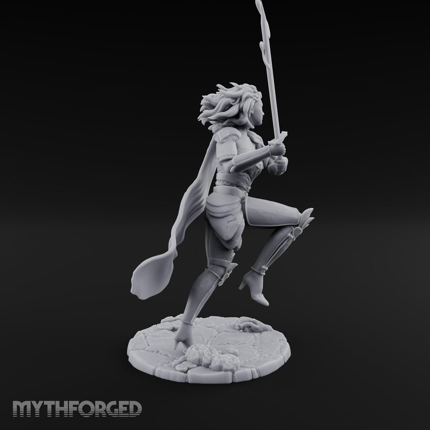 Knee Rising Sword Aloft Human Warrior Miniature for Dungeons and Dragons, Pathfinder or other TTRPGs