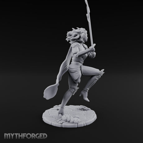 Knee Rising Sword Aloft Human Warrior Miniature for Dungeons and Dragons, Pathfinder or other TTRPGs