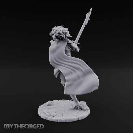 Knee Rising Sword Aloft Human Warrior Miniature for Dungeons and Dragons, Pathfinder or other TTRPGs