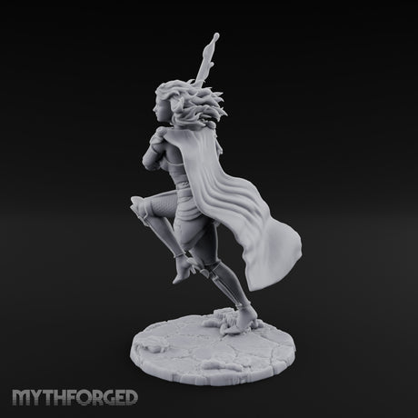 Knee Rising Sword Aloft Human Warrior Miniature for Dungeons and Dragons, Pathfinder or other TTRPGs