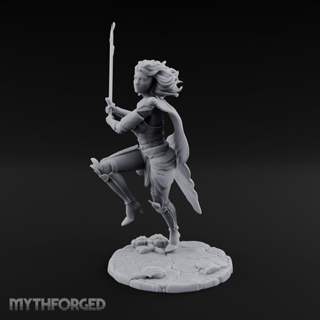 Knee Rising Sword Aloft Human Warrior Miniature for Dungeons and Dragons, Pathfinder or other TTRPGs