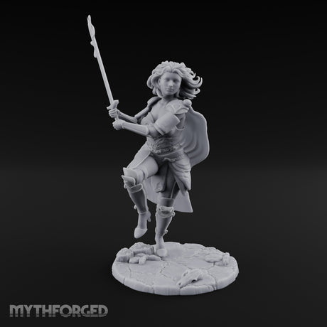 Knee Rising Sword Aloft Human Warrior Miniature for Dungeons and Dragons, Pathfinder or other TTRPGs