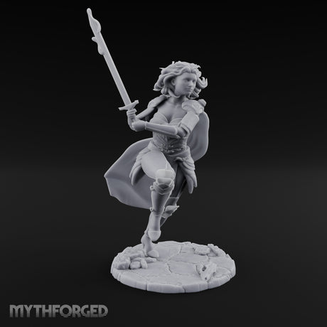 Knee Rising Sword Aloft Human Warrior Miniature for Dungeons and Dragons, Pathfinder or other TTRPGs