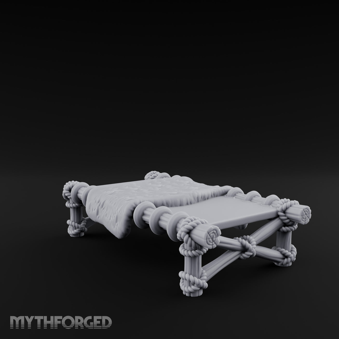 Knot-Rosette Cross-Braced Pirate Rope Cot Miniature for Dungeons and Dragons, Pathfinder or other TTRPGs