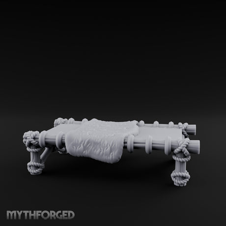 Knot-Rosette Cross-Braced Pirate Rope Cot Miniature for Dungeons and Dragons, Pathfinder or other TTRPGs