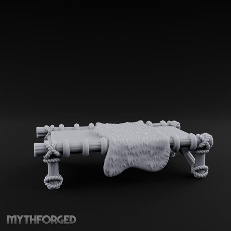 Knot-Rosette Cross-Braced Pirate Rope Cot Miniature for Dungeons and Dragons, Pathfinder or other TTRPGs