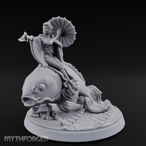 Fan Flourishing Koi Mage Miniature for Dungeons and Dragons, Pathfinder or other TTRPGs