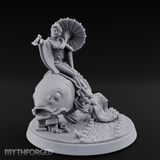 Fan Flourishing Koi Mage Miniature for Dungeons and Dragons, Pathfinder or other TTRPGs