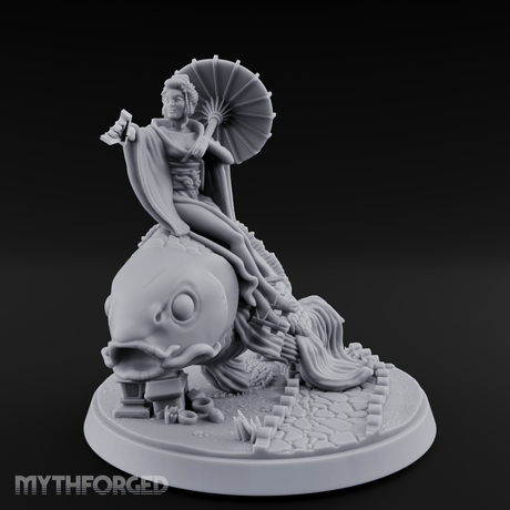 Fan Flourishing Koi Mage Miniature for Dungeons and Dragons, Pathfinder or other TTRPGs