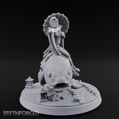 Fan Flourishing Koi Mage Miniature for Dungeons and Dragons, Pathfinder or other TTRPGs