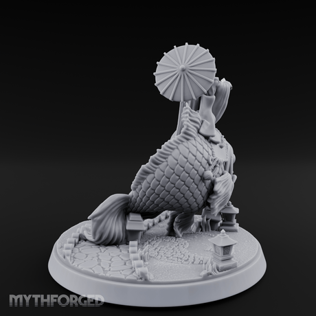 Fan Flourishing Koi Mage Miniature for Dungeons and Dragons, Pathfinder or other TTRPGs