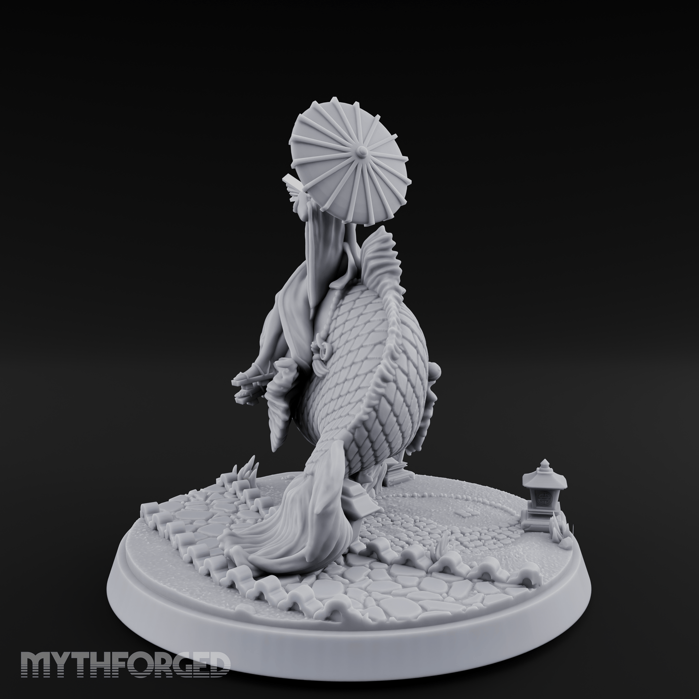 Fan Flourishing Koi Mage Miniature for Dungeons and Dragons, Pathfinder or other TTRPGs