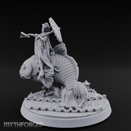 Fan Flourishing Koi Mage Miniature for Dungeons and Dragons, Pathfinder or other TTRPGs