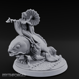 Fan Flourishing Koi Mage Miniature for Dungeons and Dragons, Pathfinder or other TTRPGs