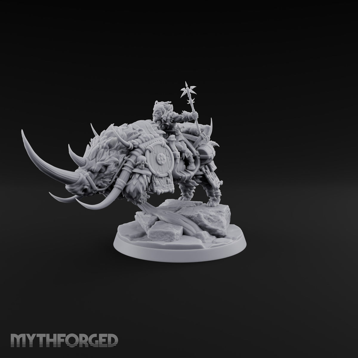 Tusks Out, Shield Slung Woolly Rhinoceros Mount