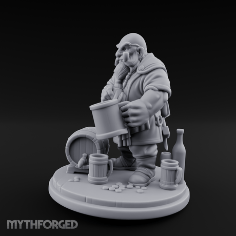 Tankard Toasting Dwarf Brewmaster Miniature for Dungeons and Dragons, Pathfinder or other TTRPGs