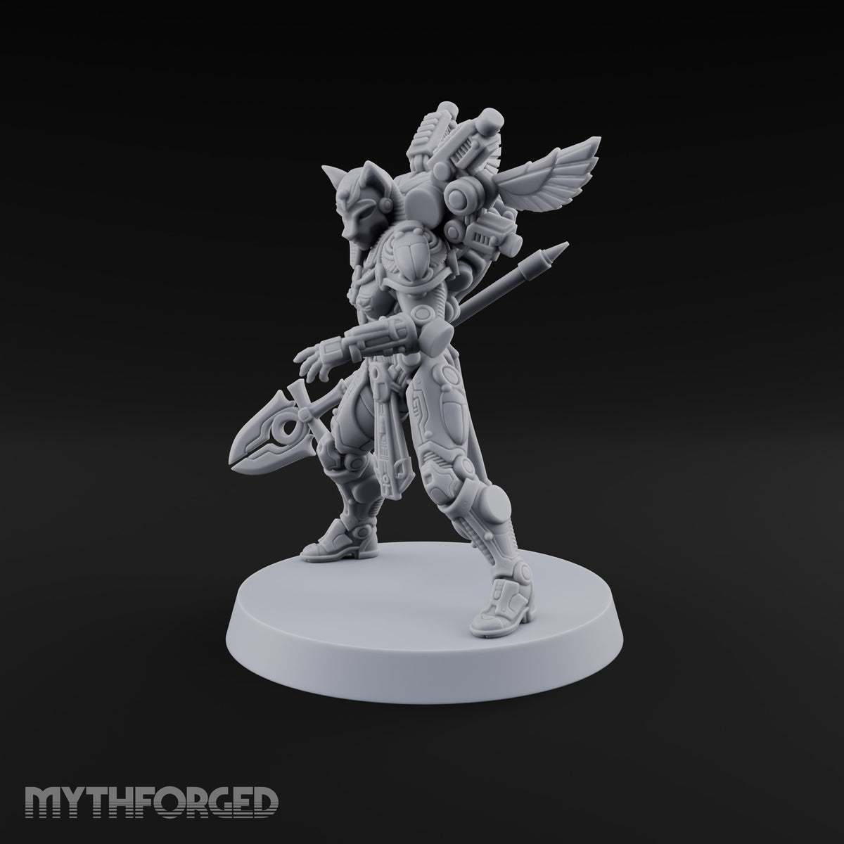 The Temple Cat Went Orbital Tabaxi Female Warrior with Ankh Spear and Winged Backpack