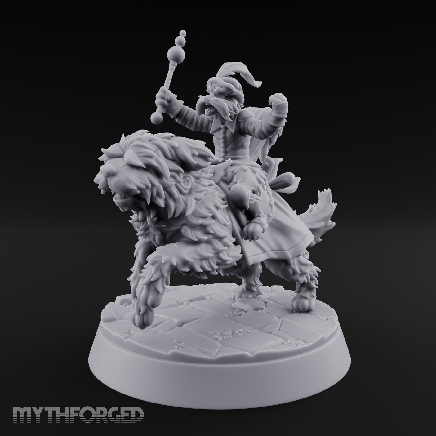 Halfling Doggie Rider Miniature for Dungeons and Dragons, Pathfinder or other TTRPGs